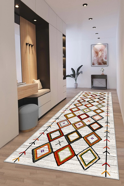 df home Kesme Yolluk Koridor Hol Antre Giriş Halısı Dijital Baskı Yıkanabilir...