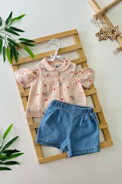 Minigimin Cicileri Miniğimin Cicileri Müslin Kiraz Desenli Yumuşak Kot Şortlu...