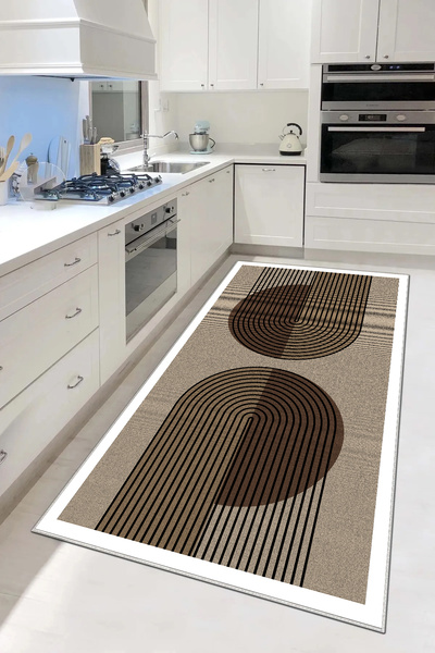 Hülya Home Mutfak Halısı Geometrik İskandinav Eskitmeli Dijital Baskı Yıkanab...