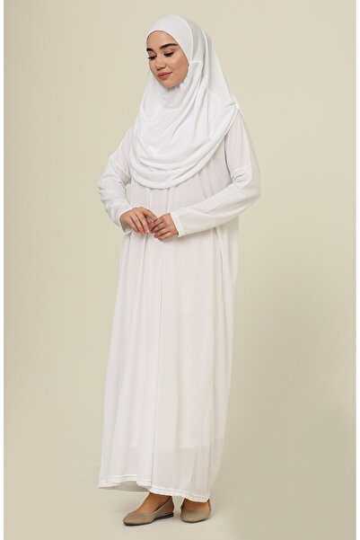 sefamerve Πρακτικό λευκό φόρεμα προσευχής - Plus Size, με τσάντα, 1975-02