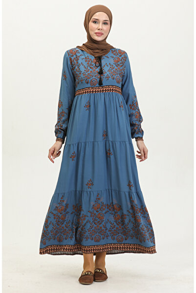 sefamerve Indigó viszkóz nagy méretű ruha - 4084-07 virágmintás