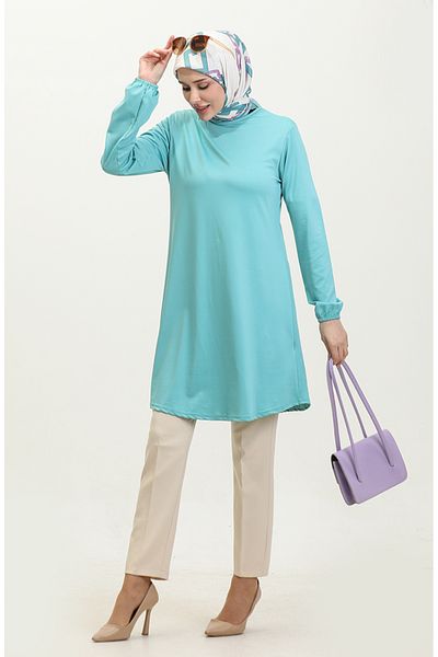 sefamerve Tunica creponata verde menta inchisa - elastic simplu pentru maneca, 8709-03