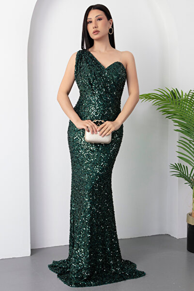 PULLIMM Φόρεμα με παγιέτες με διπλό γιακά με έναν ώμο 41032