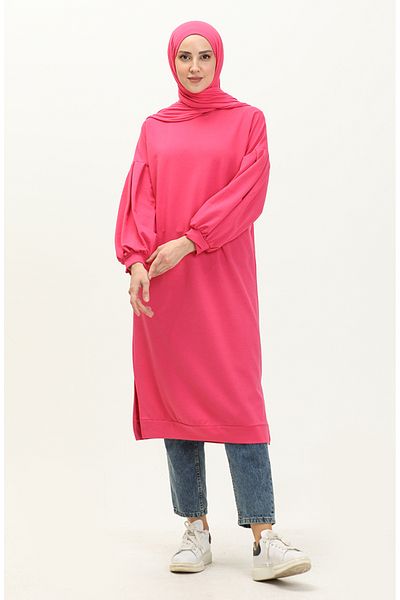 sefamerve Tunica lunga cu maneca cu balon fucsia - 3031-11
