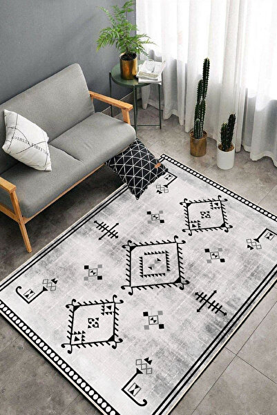 Hülya Home Kilim Desenli Dijital Baskı Yıkanabilir Kaymaz Taban Ince Salon Ha...