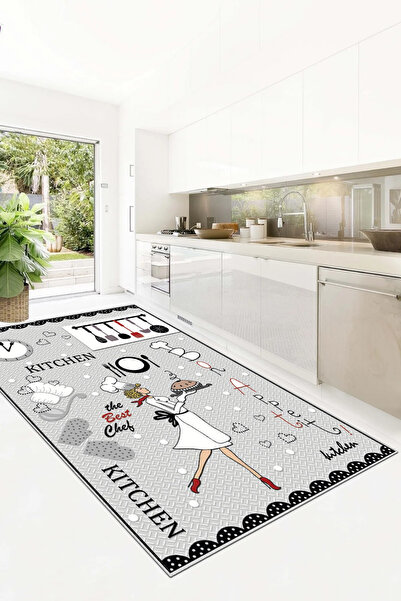 Hülya Home Kesme mutfak halısı Desenli Dijital Baskı Yıkanabilir Kaymaz Taban...