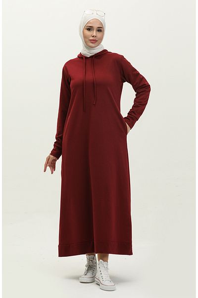 sefamerve Burgunderrotes Sportkleid mit Kapuze – 0190-07, zwei Fäden