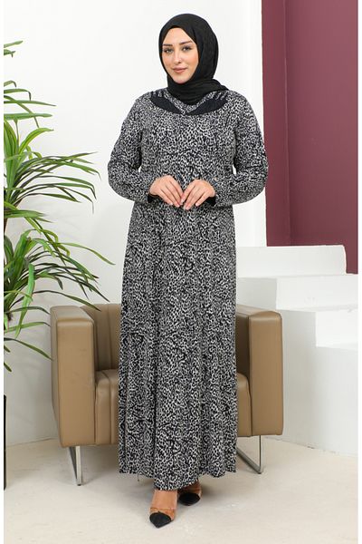 sefamerve Φόρεμα με στάμπα Navy Blue Stone με μοτίβο μεγάλου μεγέθους - 4827-01