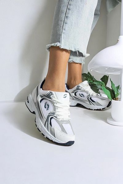LANDSHOES White-Navy Blue Unisex Orthopedic Walking Sneakers, Casual Sneakers