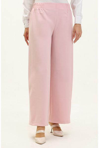 sefamerve Pantaloni largi cu talie elastică de culoare pudra - 2951-20