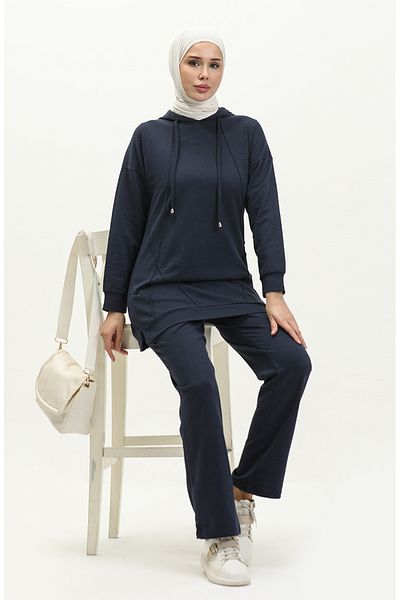 sefamerve Σετ αθλητικής φόρμας Navy Blue Slip Detail - 3039-08