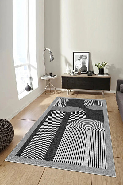 Hülya Home Salon Halısı Geometrik İskandinav Eskitmeli Dijital Baskı Yıkanabi...