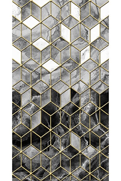 df home 3491 Model Digital Printed Cutting Runner - Washable Non-Slip Based Doorway Entrance Carpet