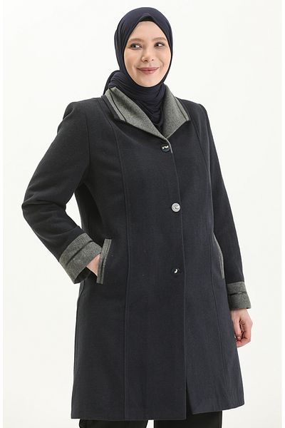 sefamerve Παλτό με κουμπιά μεγάλου μεγέθους 0328-05 Navy Blue