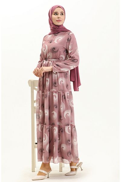 sefamerve Φόρεμα σιφόν με στάμπα Dusty Rose - 81835-01