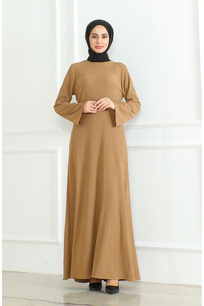 sefamerve Milk Coffee Plain Sports Dress - Bürümcük Fabric 1003-02