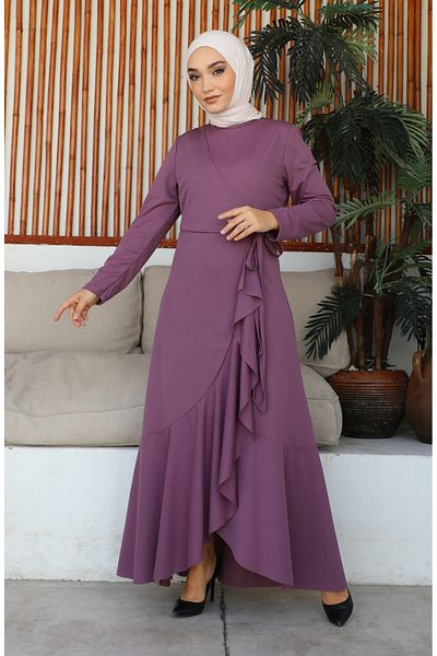 sefamerve 1907-06 Dried Rose Flounce Dress - Side Tie