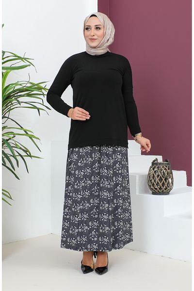sefamerve Fusta din viscoza bleumarin - Marime Plus, Piesa, 4360L-02