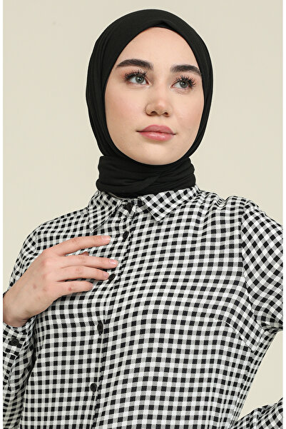 sefamerve Ekose Viskon Emprime Tunik 6561-01 Siyah Beyaz