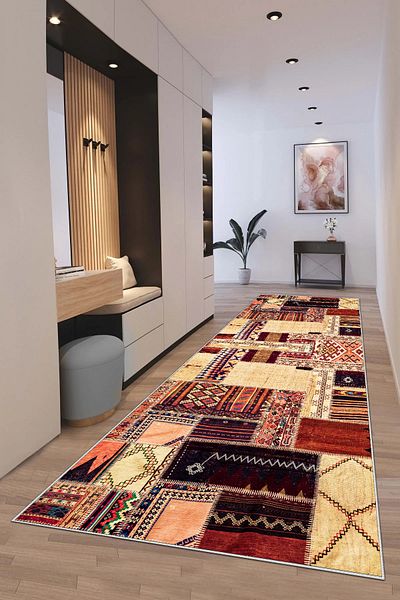 Hülya Home Digital Printed Cutting Runner - Washable Non-Slip Base, Doorway Entrance Carpet 3487