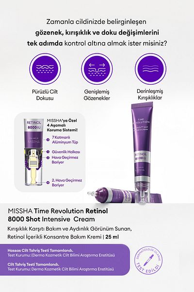 Missha Anti-Wrinkle, High Retinol Content Cream Time Revolution Retinol 8000 Shot Intensive Cream