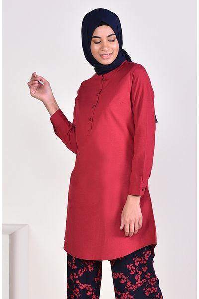 sefamerve Claret Red Judge Collar Tunic - 6474-03