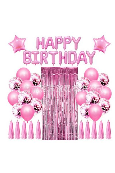 Flippy Baloane HAPPY BIRTHDAY, Set 45 buc 10 roz simple, 2 Stele 10 cu confetti, 10 piese, 1 Perdea Roz