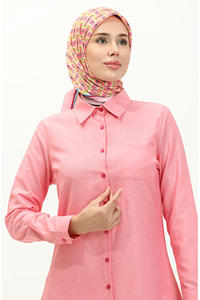 sefamerve Pink Tunic 6472-19 - Pocketed and Buttoned