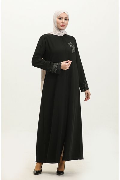 sefamerve Μαύρο Κεντημένο Δαντέλα Ferace 5065-01 - Plus Size