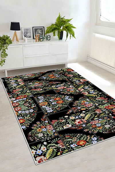 df home Salon Halısı Geometrik İskandinav Eskitmeli Dijital Baskı Yıkanabilir...