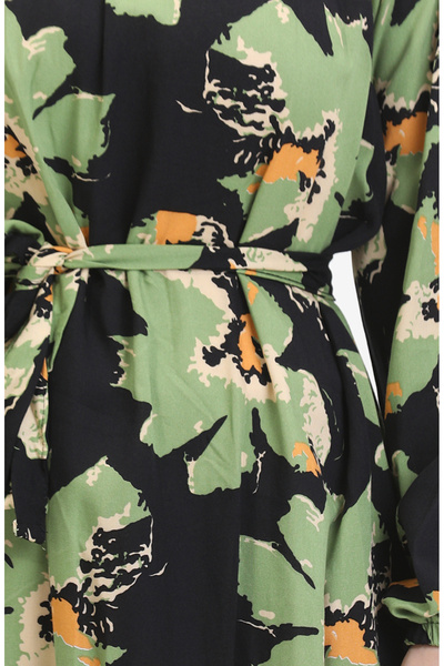 sefamerve Φόρεμα με μανίκια Raglan ζωσμένο 0476-02 Πράσινο