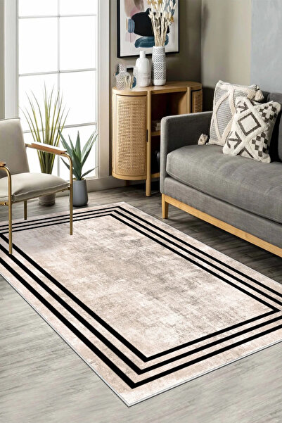 df home Salon Halısı Geometrik İskandinav Eskitmeli Dijital Baskı Yıkanabilir...