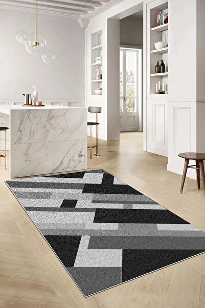 Hülya Home Mutfak Halısı Geometrik İskandinav Eskitmeli Dijital Baskı Yıkanab...
