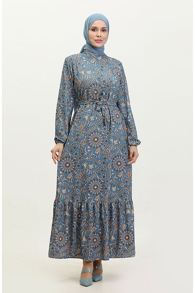 sefamerve Φόρεμα Indigo Print and Belted - 0364-01