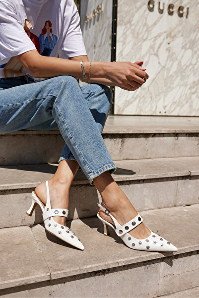 ANGELİNA JONES PANTOFI SLINGBACK CU TAC CU DETAIL TROK ALBI YULYA FEMEI