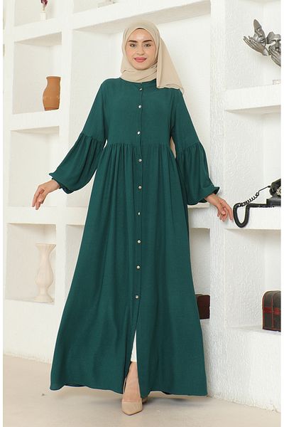 sefamerve Burümcük Fabric Judge Collar Ferace 1022-05 Emerald Green
