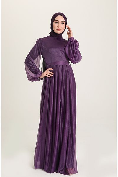 sefamerve Rochie de seara cu sclipici violet - 5541-12
