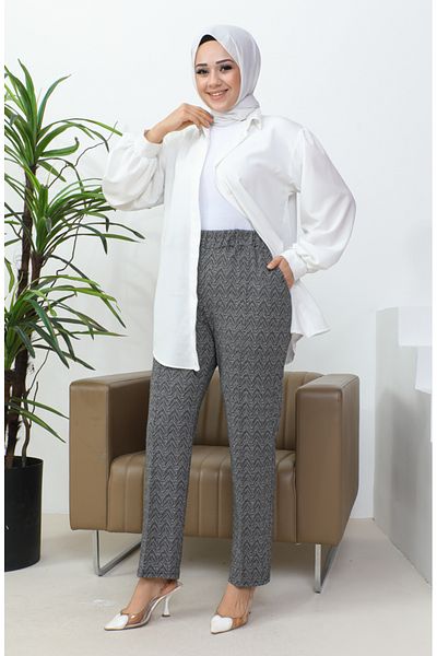 sefamerve Pantaloni cu dungi jacquard 1037e 1037e-01 Negru