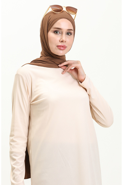 sefamerve Düz Spor Tunik 6016-03 Krem