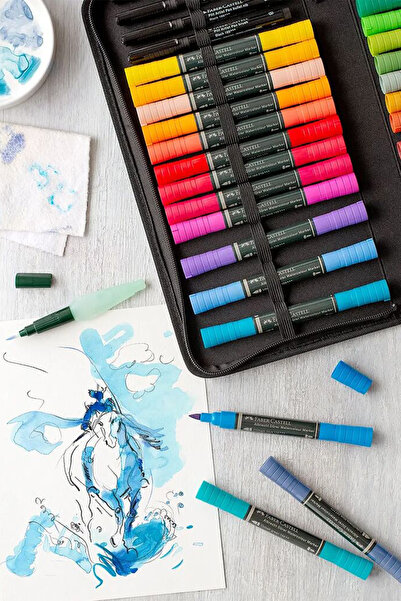 Faber Castell Albrecht Dürer 30'lu Sulu Boya Marker Seti, Taşınabilir Çantalı, Çift Uçlu