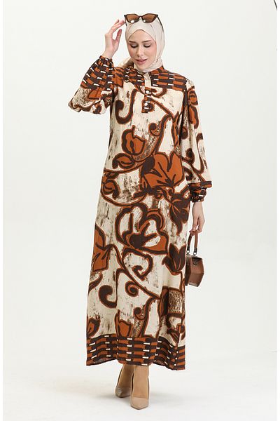 sefamerve Φόρεμα Tan Beige Viscose - Half Buttoned, Color Garnish 0396-01