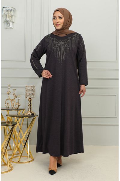 sefamerve Φόρεμα με κέντημα βισκόζης Plus Size - 4958-04 Plum