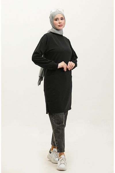 sefamerve Hanorac negru cu gât crew - 23125-01