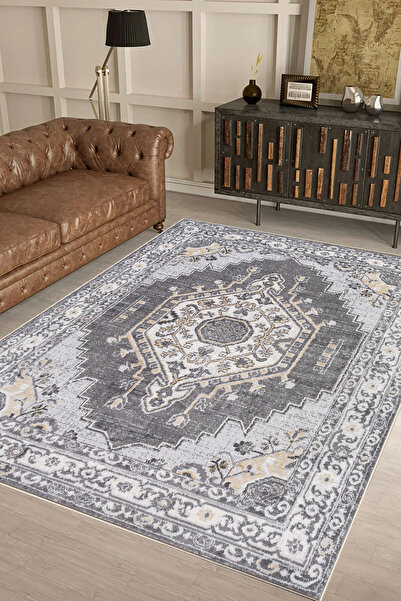 Hülya Home Salon Halısı Geometrik İskandinav Eskitmeli Dijital Baskı Yıkanabi...