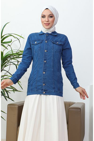 sefamerve Jachetă albastră din denim cu nasturi și buzunare - 38001-01