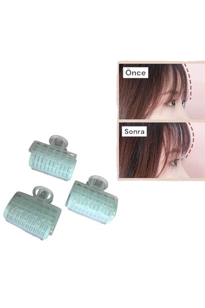 TAKIŞTIR Yeşil Renk 3'lü Bigudi Cırtlı Mandal Tokalı/ Yapışkanlı Saç Bigudisi