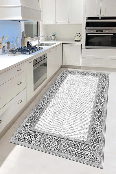Hülya Home Mutfak Halısı Geometrik İskandinav Eskitmeli Dijital Baskı Yıkanab...