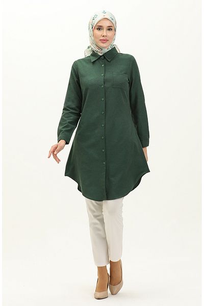 sefamerve Emerald Green Tunic - Με τσέπες και κουμπιά, Μοντέλο 6472-20