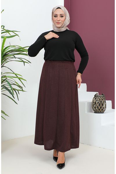 sefamerve Καμισόλ Καφέ Φούστα - Plus Size, Ρίγα, Μοντέλο 4271-02