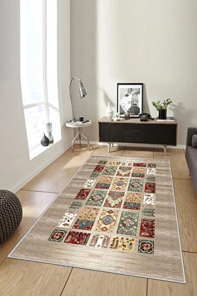 df home Salon Halısı Geometrik İskandinav Eskitmeli Dijital Baskı Yıkanabilir Kaymaz Taban 3110SALON